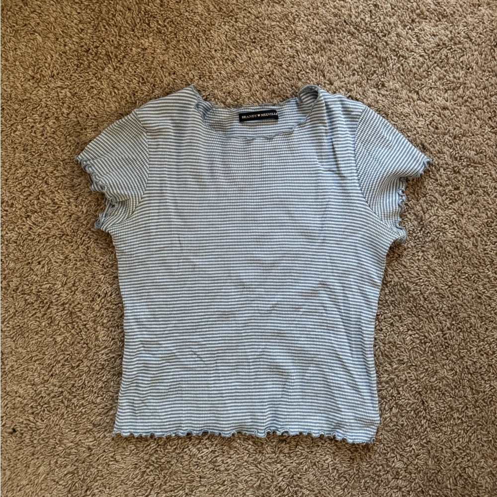 Brandy Melville Blue and White Striped Baby Tee